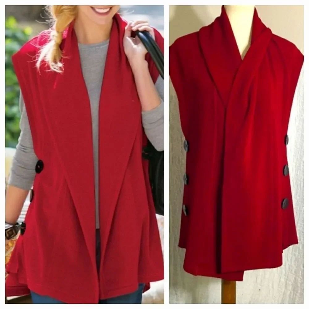 Soft Surroundings Red Messa Button Vest Size M